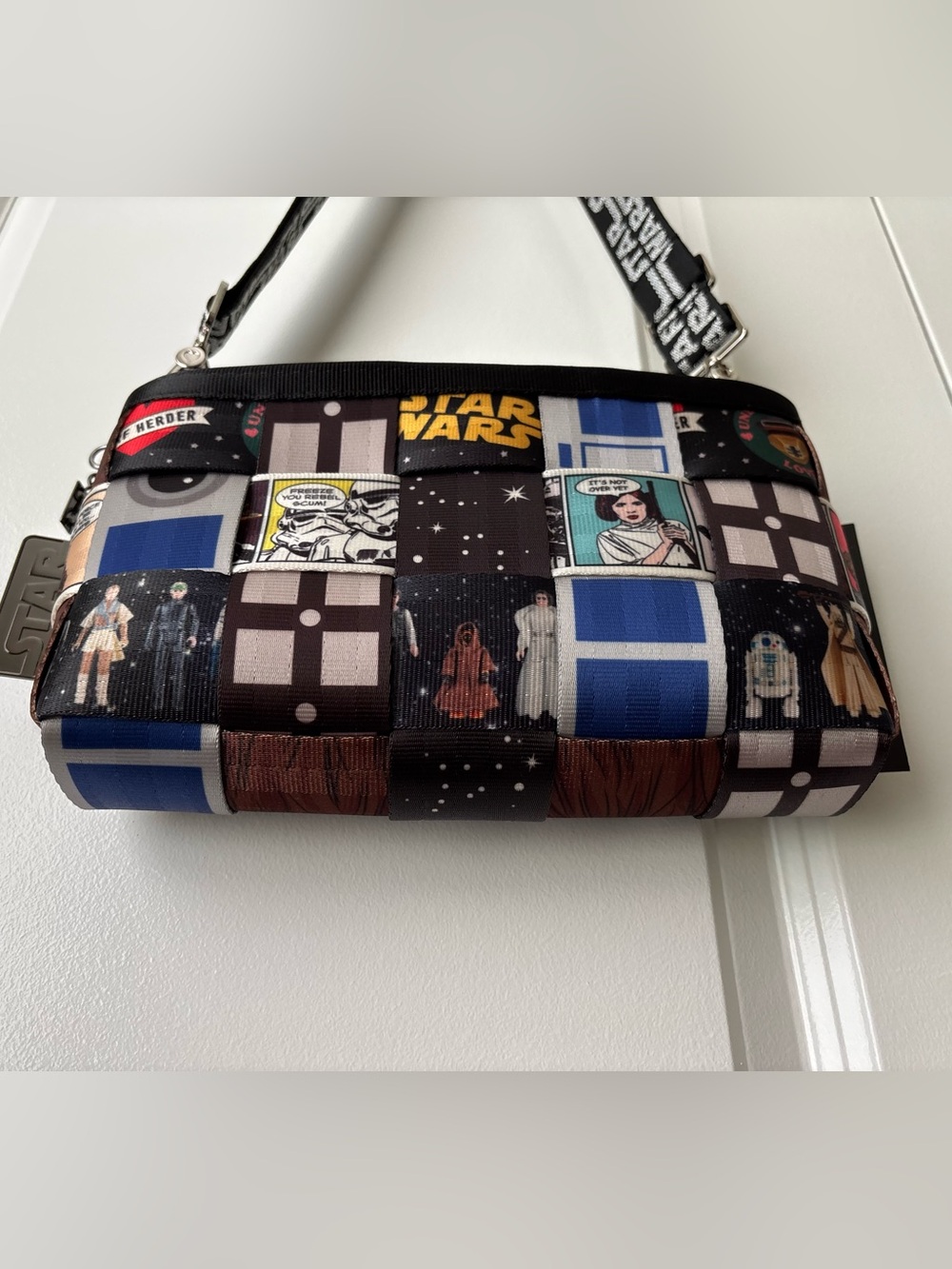 Harveys Star Wars Patchwork Convertible Clutch Crossbody Disney Leia R2D2 Obiwan - Picture 11 of 13